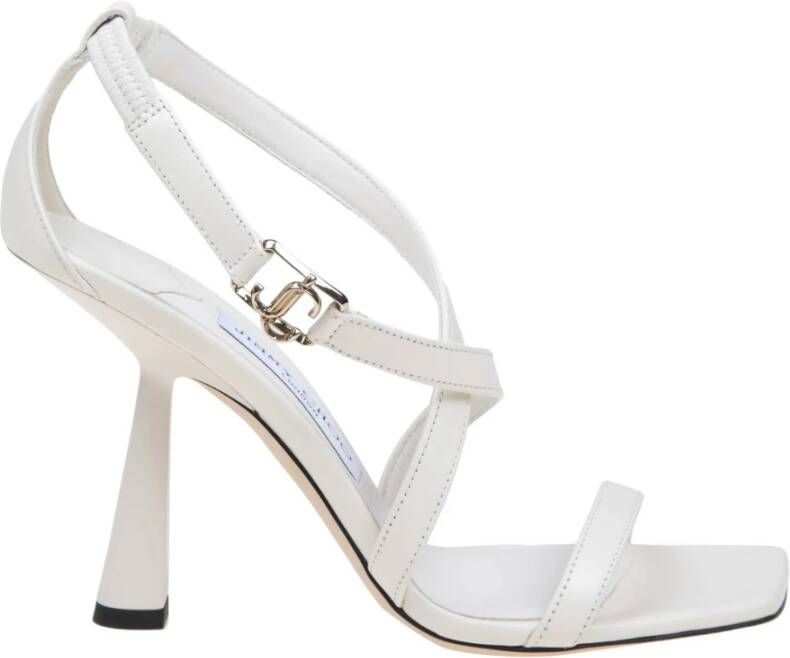 Jimmy Choo Melkkleurige Nappa Sandaal met Kruisende Bandjes White Dames