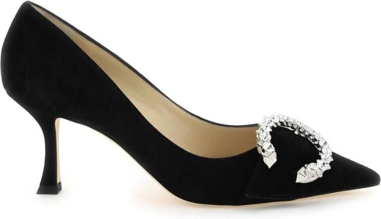 Jimmy Choo Melva 70 Suede Pumps met Kristallen Gesp Black Dames