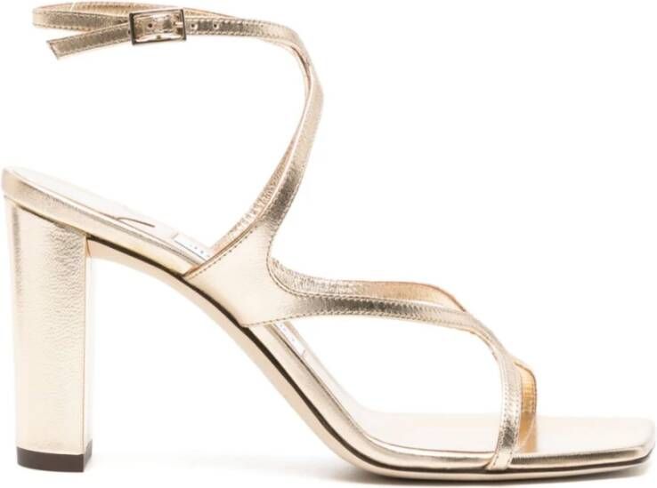 Jimmy Choo Metallic Crossover Strap Hak Sandalen Yellow Dames