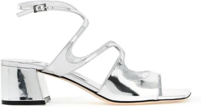 Jimmy Choo Metallic Leren High Heel Sandalen Gray Dames