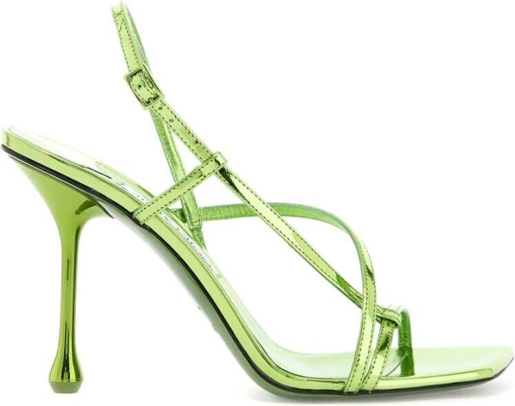 Jimmy Choo Metallic leren sandalen met grafische hak Green Dames