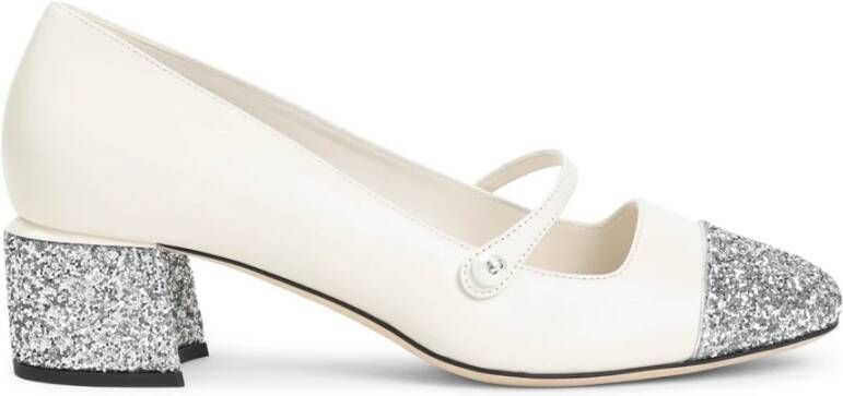 Jimmy Choo Glitter Two-Tone Leren Blokhak Schoenen White Dames