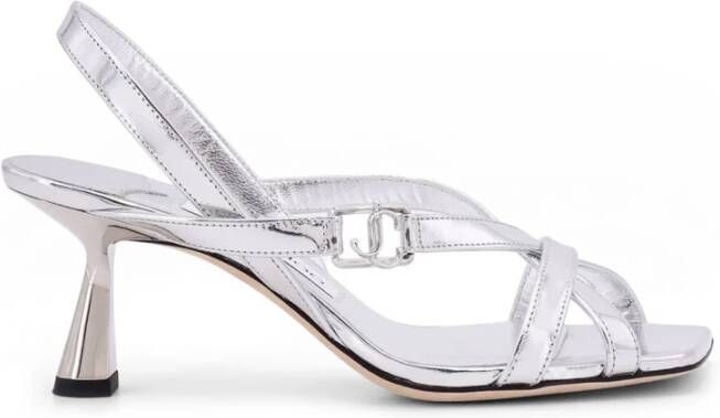 Jimmy Choo Monogram Leren Sandalen met Vierkante Neus Gray Dames