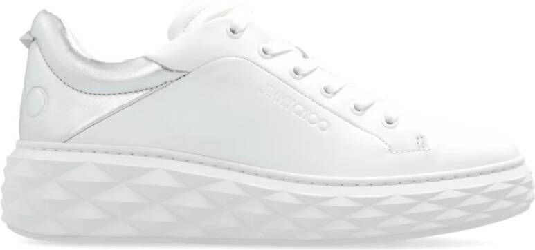 Jimmy Choo Witte Leren Flatform Sneakers met Zilveren Gelamineerd Detail White Dames