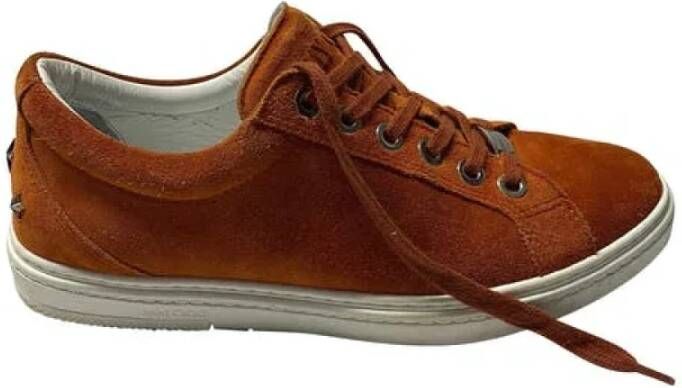 Jimmy Choo Pre-owned Preated Suede Sneakers Orange Dames