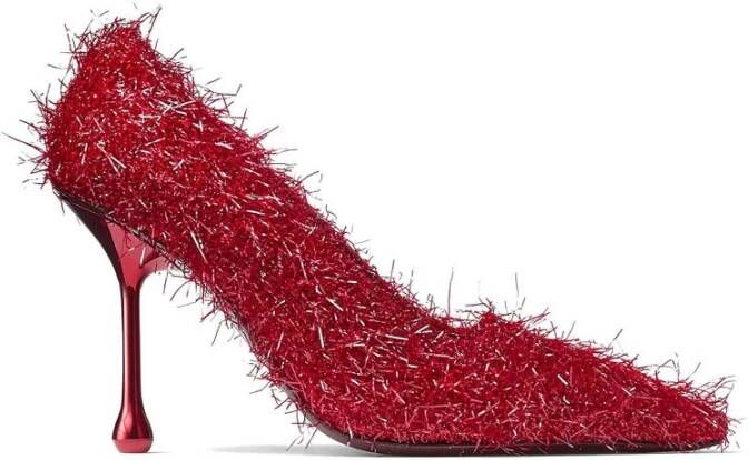 Jimmy Choo Rode Faux-Fur Instap Hakken Red Dames