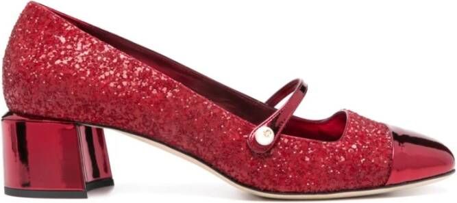 Jimmy Choo Rode Parel Glitter Kalf Sandalen Red Dames