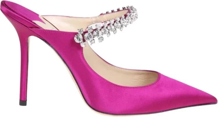 Jimmy Choo Roze Satijnen Sandalen met Versierde Band Purple Dames