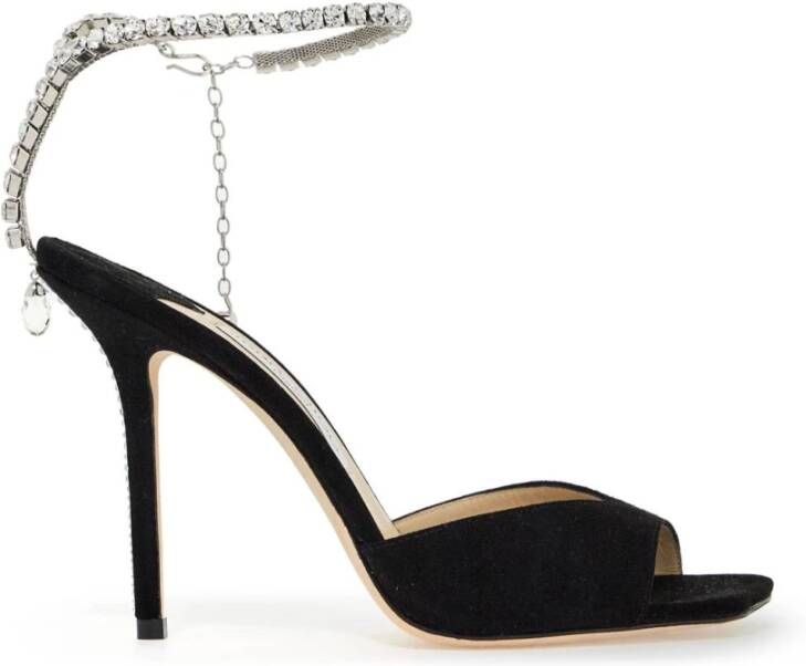 Jimmy Choo Saeda Suède Leren Kristalband Sandalen Black Dames