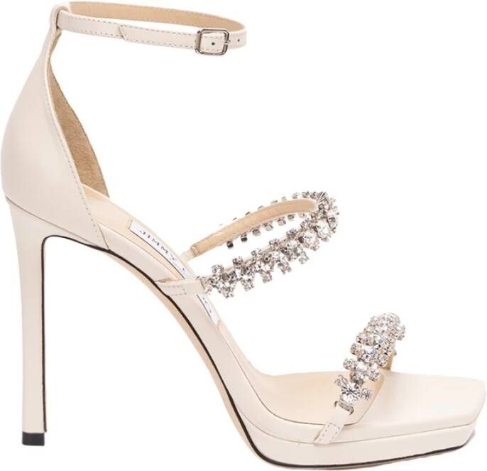 Jimmy Choo Kristalversierde Leren Sandalen White Dames