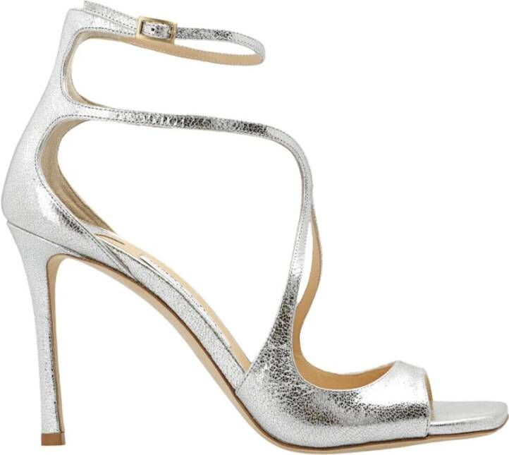 Jimmy Choo Metallic Leren Azia Sandalen Gray Dames