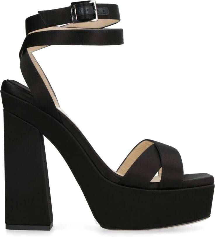 Jimmy Choo Satijnen sandalen met verstelbare enkelband Black Dames