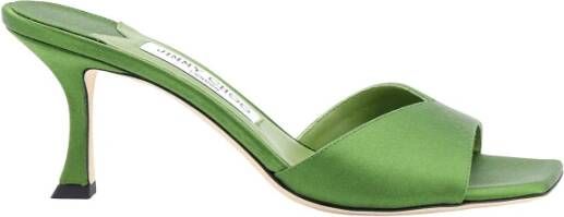 Jimmy Choo Satin Sandalen met Vierkante Neus Green Dames