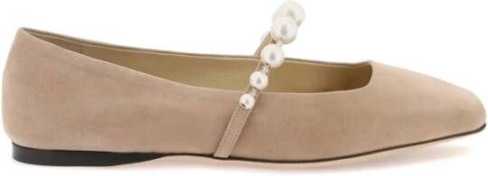 Jimmy Choo Suède Leren Parel Ballerina Flats Beige Dames