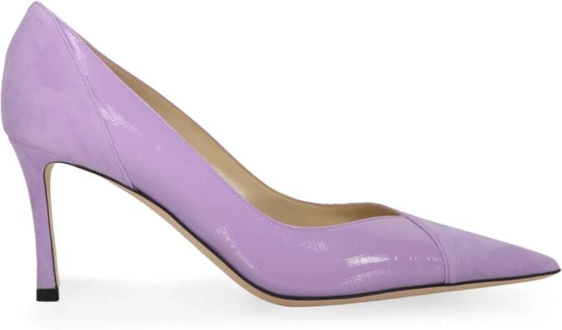 Jimmy Choo Suede Pointy-toe Pumps met Leren Inzetstukken Purple Dames