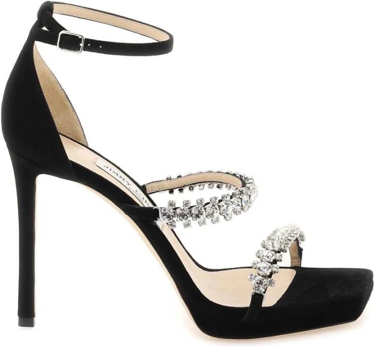 Jimmy Choo Suede Sandalen met Kristalversiering Black Dames