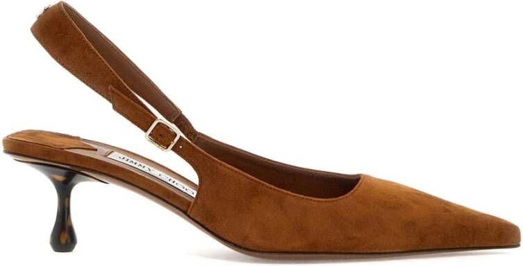 Jimmy Choo Suède slingback met dierenprint hak Brown Dames