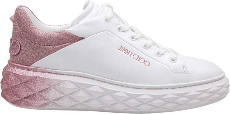 Jimmy Choo Witte Leren Glitter Sneakers White Dames