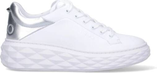 Jimmy Choo Witte Leren Flatform Sneakers met Zilveren Gelamineerd Detail White Dames