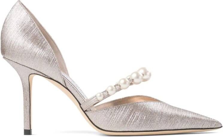 Jimmy Choo Zilverkleurige pumps met hak en pareldetails Pink Dames