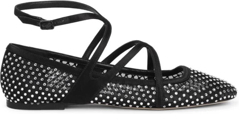 Jimmy Choo Zwarte platte schoenen met kristalmesh Black Dames