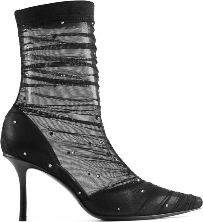 Jimmy Choo Zwarte enkellaarzen met rookdetail Black Dames