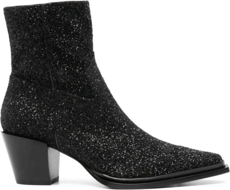 Jimmy Choo Zwarte Glitter Western Stijl Laarzen Black Dames