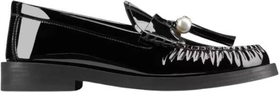 Jimmy Choo Zwarte lakleren loafers met franje pareldetail Black Dames