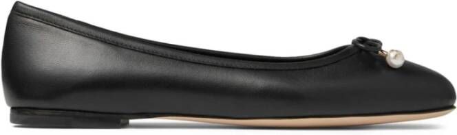 Jimmy Choo Zwarte leren platte schoenen met strikdetail Black Dames