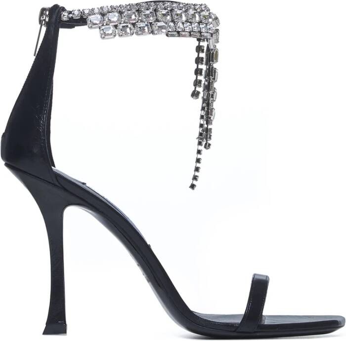 Jimmy Choo Zwarte leren sandalen met hak en kristallen Black Dames