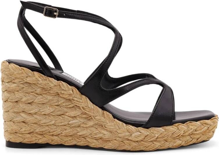 Jimmy Choo Zwarte leren sleehak sandalen met band Black Dames