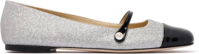 Jimmy Choo Elegante Zwarte Zilveren Ballerina Flats White Dames