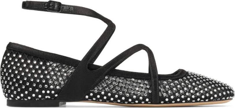 Jimmy Choo Zwarte platte schoenen met kristalmesh Black Dames