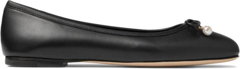 Jimmy Choo Zwarte platte schoenen met versierde strik Black Dames