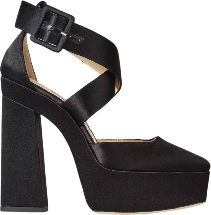 Jimmy Choo Zwarte Satijnen Plateau Stiletto Hakken Black Dames