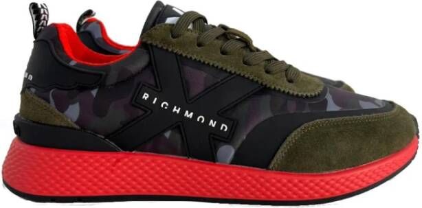 John Richmond Militaire Print Leren Sneakers Green Heren