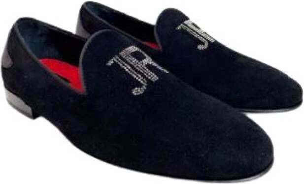 John Richmond Zwarte Leren Mocassins met Logo Detail Blue Heren