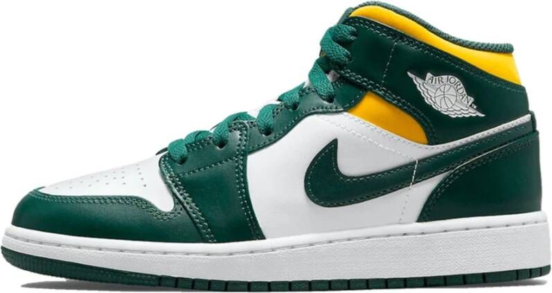 Jordan 1 Mid Heren Schoenen Green Leer Synthetisch