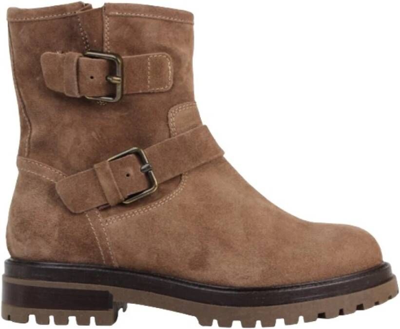 Julie Dee Taupe Biker Boots met Zijrits Brown Dames