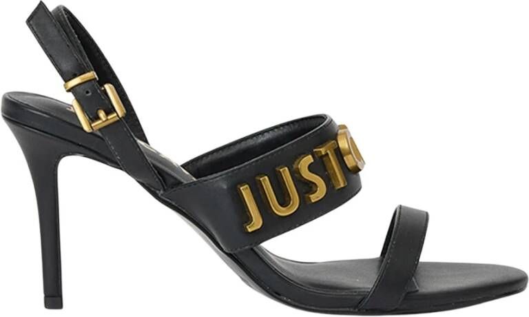 Just Cavalli Gouden logoslipper Black Dames