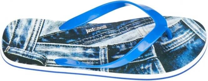 Just Cavalli Logo Mannen Flip-Flops Beachwear Schoenen Blue Heren