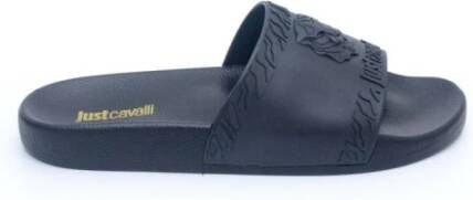 Just Cavalli Zwarte Tiger Logo Heren Sandalen Black Heren