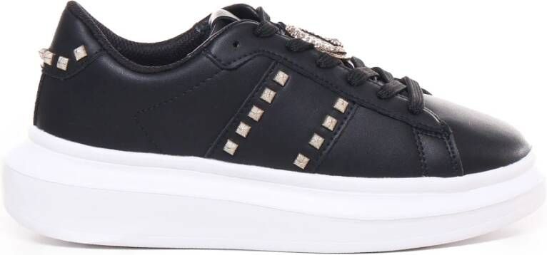 Just Cavalli Zwarte Leren Sneakers met Zijtassen Black Dames