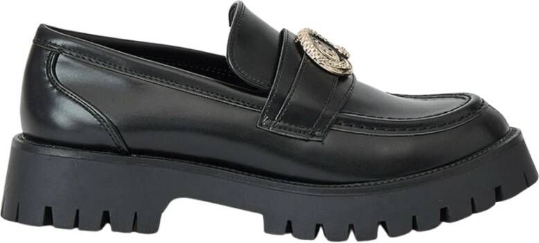 Just Cavalli Zwarte Logo Metalen Loafer Hoge Zool Black Dames