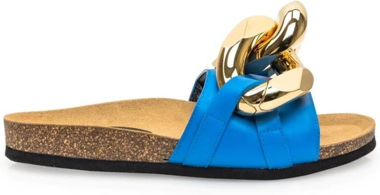 JW Anderson Platte leren sandalen met gouden hardware Blue Dames