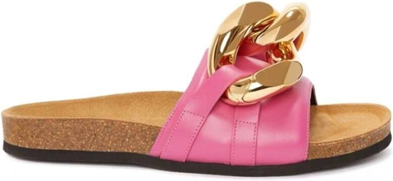 JW Anderson Platte Leren Sandalen met Gouden Hardware Pink Dames