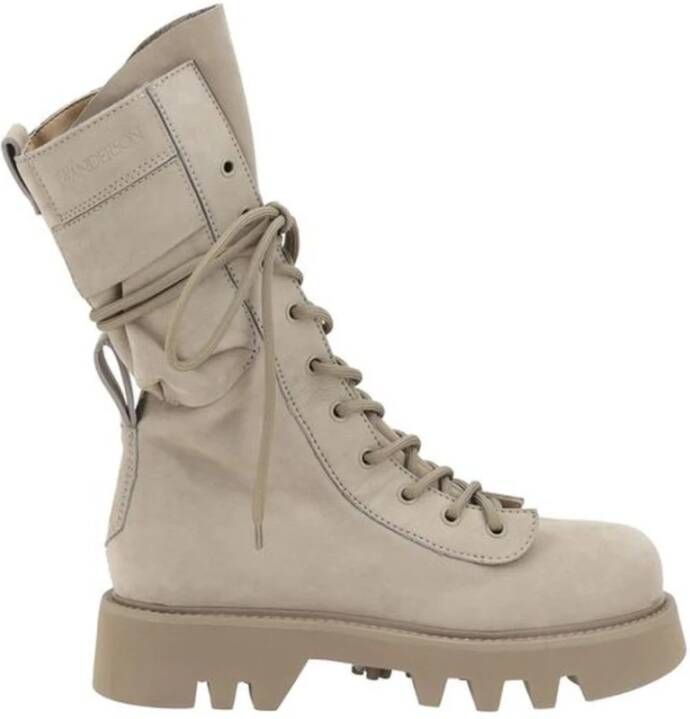 JW Anderson Stijlvolle Combat Enkellaarzen met Profielzool Beige Dames