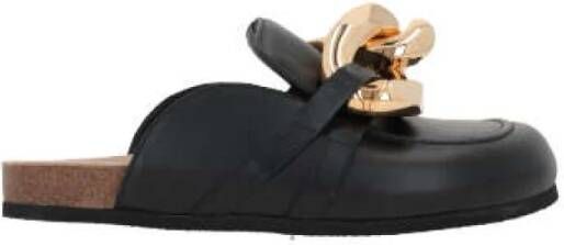 JW Anderson Zwarte Leren Sandalen met Oversized Gouden Ketting Black Heren