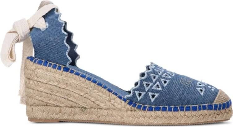 Karl Lagerfeld Denim Espadrille Mid Heel Sandal Blue Dames