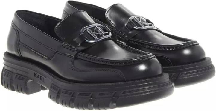 Karl Lagerfeld Zwarte leren loafer met logo-applicaties Black Dames